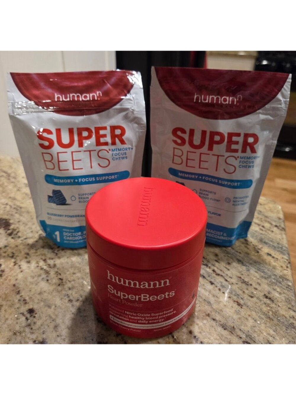 Lot of 3 Humann Super Beets Memory Focus Chews Blueberry Pomegranate & Powder